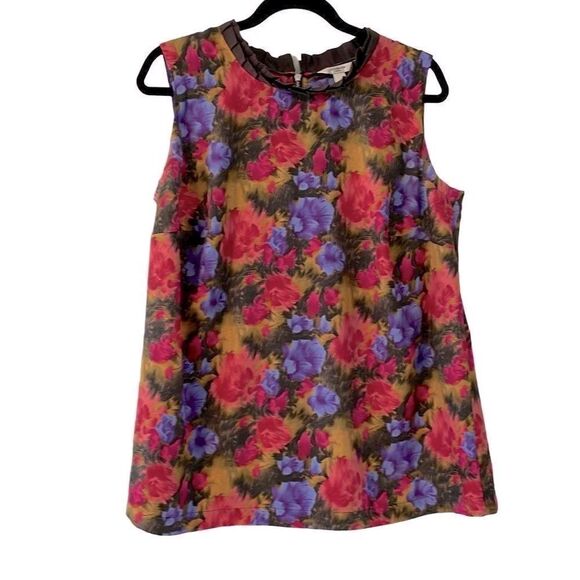 Liz Claiborne silk blend floral ruffle neck sleeveless blouse 1X - Picture 1 of 11